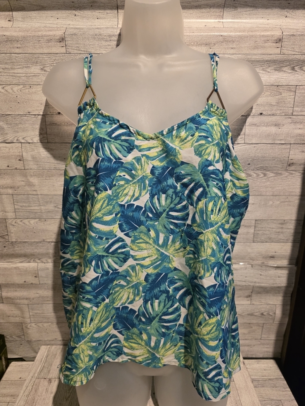 Derek Heart Blue and Green Tropical Print Tank Top
